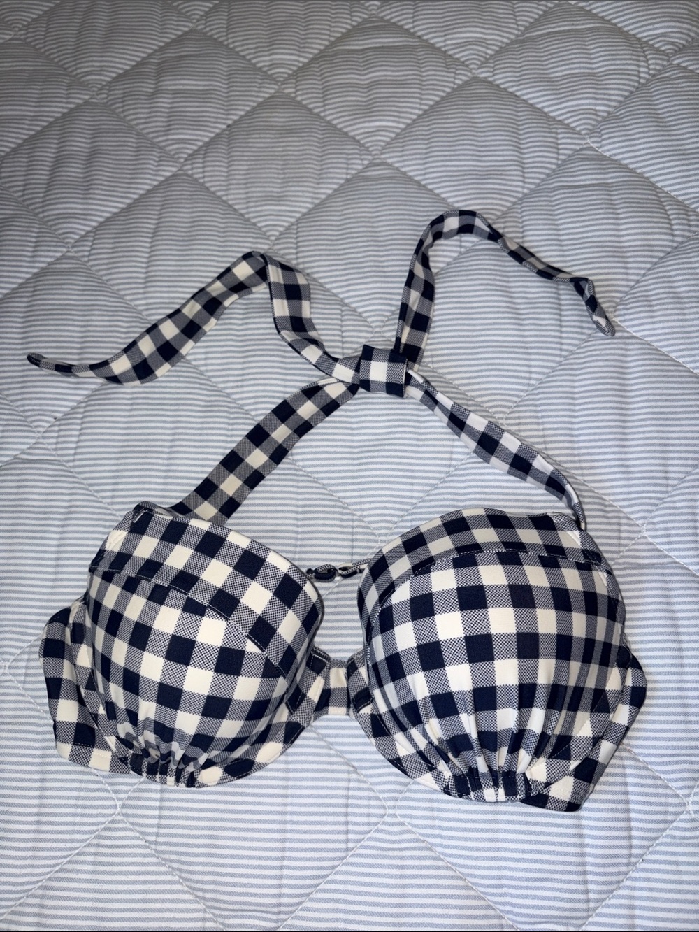 aerie Navy and White Gingham Halter Bikini Top